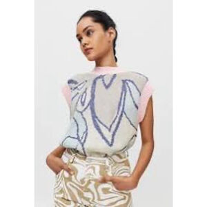 Urban Outfitters Native Youth Womens XS Abstract Knit Sweater Vest Beige Pink